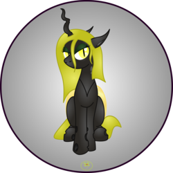 Size: 5000x5000 | Tagged: safe, artist:lakword, oc, oc only, oc:deciudous, changeling, absurd resolution, simple background, sitting, solo, transparent background, yellow changeling