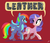 Size: 2802x2400 | Tagged: safe, artist:docwario, rainbow dash, rarity, pegasus, pony, unicorn, g4, dialogue, duo, female, high res, leather, looking at each other, mare, red background, simple background, smiling, walking