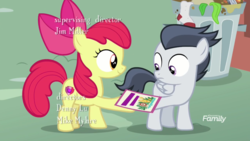 Size: 1920x1080 | Tagged: safe, screencap, apple bloom, rumble, pegasus, pony, g4, marks and recreation, colt, discovery family logo, male