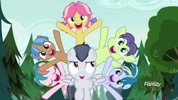 Size: 1920x1080 | Tagged: safe, screencap, cucumber seed, kettle corn, mocha berry, rumble, skeedaddle, tulip swirl, pegasus, pony, g4, marks and recreation, colt, cute, discovery family logo, male, skeedabetes