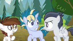 Size: 1920x1080 | Tagged: safe, screencap, pipsqueak, rumble, skeedaddle, pegasus, pony, g4, marks and recreation, colt, discovery family logo, male