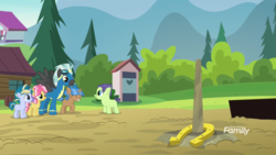 Size: 1920x1080 | Tagged: safe, screencap, cucumber seed, kettle corn, mocha berry, skeedaddle, thunderlane, tulip swirl, earth pony, pegasus, pony, unicorn, g4, marks and recreation, colt, discovery family logo, horseshoes, male, stallion