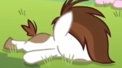 Size: 336x189 | Tagged: safe, edit, edited screencap, screencap, pipsqueak, earth pony, pony, g4, marks and recreation, bored, colt, cropped, lying in grass, male, solo focus