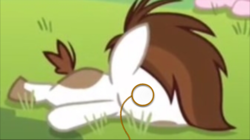 Size: 1080x606 | Tagged: safe, edit, edited screencap, screencap, pipsqueak, earth pony, pony, g4, marks and recreation, colt, lying in grass, male, monocle, solo