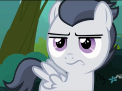 Size: 994x742 | Tagged: safe, screencap, rumble, pegasus, pony, g4, marks and recreation, colt, cropped, discovery family logo, male, rumble is not amused, solo, unamused