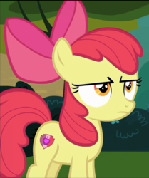 Size: 619x742 | Tagged: safe, screencap, apple bloom, earth pony, pony, g4, marks and recreation, solo focus, unamused