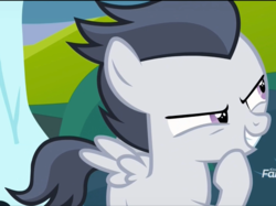 Size: 991x742 | Tagged: safe, screencap, rumble, pegasus, pony, g4, marks and recreation, colt, cropped, discovery family logo, evil face, male, solo
