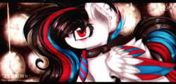 Size: 2500x1200 | Tagged: safe, artist:miastu2003, oc, oc only, oc:huirou lazuli, pegasus, pony, colored wings, female, mare, multicolored wings, necktie, solo