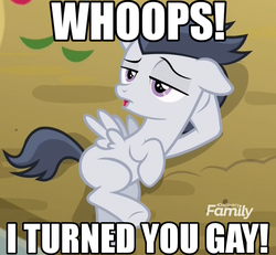Size: 831x768 | Tagged: safe, edit, edited screencap, editor:anonycat, screencap, rumble, pegasus, pony, g4, marks and recreation, colt, draw me like one of your french girls, gay, image macro, lying, male, meme, on side, solo, stupid sexy rumble, whoops