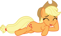 Size: 5053x3001 | Tagged: safe, artist:cloudy glow, applejack, earth pony, pony, g4, not asking for trouble, .ai available, cowboy hat, cute, eyes closed, female, hat, jackabetes, mare, prone, simple background, smiling, solo, stetson, transparent background, vector