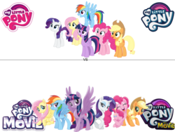 Size: 960x720 | Tagged: safe, applejack, fluttershy, pinkie pie, rainbow dash, rarity, twilight sparkle, alicorn, pony, g4, my little pony: the movie, comparison, logo, mane six, my little pony logo, twilight sparkle (alicorn)