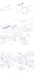 Size: 625x1338 | Tagged: safe, artist:raridashdoodles, oc, oc only, oc:anon, comic:anon the movie, comic:anon the movie 2017, /mlp/, 4chan, cannon, canterlot, comic, explosion, simple background, sound effects, white background