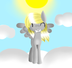 Size: 509x480 | Tagged: safe, artist:jassicasmart, derpy hooves, pegasus, pony, g4, cloud, eyes closed, female, letter, mare, mouth hold, solo, sun
