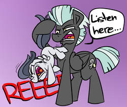 Size: 1371x1158 | Tagged: safe, artist:cowsrtasty, rumble, thunderlane, pegasus, pony, g4, marks and recreation, angry, colt, flailing, frown, glare, gradient background, hoof hold, kicking, listen here, male, open mouth, reeee, screaming, speech bubble, spread wings, stallion, tail, tail pull, trembling, wings