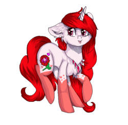 Size: 545x533 | Tagged: safe, artist:czywko, oc, oc only, oc:rose lovegood, pony, unicorn, female, jewelry, mare, necklace, pink eyes, pixel art, red mane, request, solo, tongue out