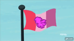 Size: 640x360 | Tagged: safe, screencap, g4, marks and recreation, animated, cutie mark crusaders flag, flag, gif, no pony
