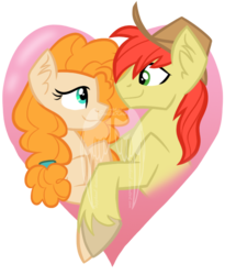 Size: 595x726 | Tagged: safe, artist:tuppkam1, bright mac, pear butter, earth pony, pony, g4, the perfect pear, female, heart, male, ship:brightbutter, shipping, simple background, straight, transparent background, watermark