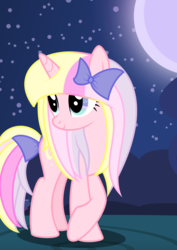 Size: 744x1052 | Tagged: safe, artist:xenoneal, oc, oc only, oc:sugar moon, pony, unicorn, .svg available, bow, female, mare, moon, night, solo, svg, vector