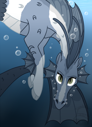 Size: 600x826 | Tagged: safe, artist:tambelon, oc, oc only, oc:treble, hippocampus, merpony, siren, bubble, female, looking at you, siren oc, solo, underwater, watermark