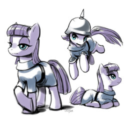 Size: 900x900 | Tagged: safe, artist:stupjam, maud pie, earth pony, pony, g4, female, galloping, helmet, mare, pickelhaube, prone, simple background, smock, solo, white background