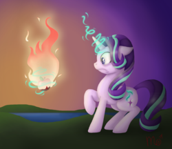 Size: 2900x2500 | Tagged: safe, artist:siekit442, starlight glimmer, pony, unicorn, g4, apple, burning, female, food, high res, magic, mare, solo