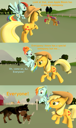 Size: 1920x3240 | Tagged: safe, anonymous artist, apple bloom, applejack, rainbow dash, tender taps, winona, dog, earth pony, german shepherd, pegasus, pony, g4, 3d, butt, comic, crossover, crossover shipping, dogmeat, fallout, fallout 4, female, forever alone, heartwarming, hug, implied big macintosh, implied shipping, implied sugar belle, implied sugarmac, male, meme, plot, sad, shipping, source filmmaker, straight, sweet apple acres barn, tenderbloom, unhapplejack