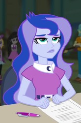 Size: 472x714 | Tagged: safe, screencap, octavia melody, princess luna, vice principal luna, equestria girls, g4, my little pony equestria girls: rainbow rocks, background human, luna is not amused, makeup, unamused