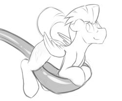 Size: 2048x1698 | Tagged: safe, artist:dripponi, thunderlane, pegasus, pony, g4, cute, floppy ears, grayscale, horse spooning meme, looking back, male, meme, monochrome, simple background, smiling, solo, spoon, tiny ponies, white background