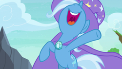 Size: 1280x720 | Tagged: safe, screencap, trixie, pony, g4, to change a changeling, featureless crotch, female, hind legs, mare, nose in the air, open mouth, solo, volumetric mouth