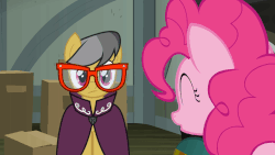 Size: 845x475 | Tagged: safe, screencap, a.k. yearling, daring do, pinkie pie, pony, daring done?, g4, animated, female, gif, photo
