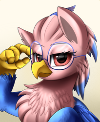 Size: 1446x1764 | Tagged: safe, artist:pridark, oc, oc only, oc:vivian iolani, classical hippogriff, hippogriff, bust, commission, female, looking at you, portrait, red eyes, solo