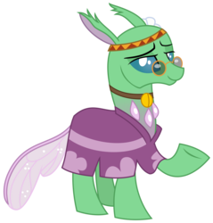 Size: 2991x3131 | Tagged: safe, artist:sketchmcreations, tymbal, changedling, changeling, g4, to change a changeling, clothes, flower, flower in hair, glasses, headband, high res, hippieling, lidded eyes, pince-nez, raised hoof, simple background, smiling, solo, transparent background, vector