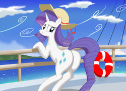 Size: 3509x2550 | Tagged: safe, artist:neoshrek, rarity, pony, g4, boat, butt, female, hat, high res, ocean, plot, solo, sun hat