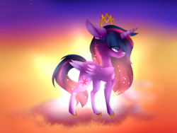 Size: 1024x768 | Tagged: safe, artist:hyshyy, twilight sparkle, alicorn, pony, g4, chibi, cloud, female, solo, twilight (astronomy), twilight at twilight, twilight sparkle (alicorn)