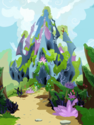 Size: 1920x2540 | Tagged: safe, edit, screencap, g4, to change a changeling, background, bag, changeling hive, cloud, fern, flower, flying, moss, no pony, plant, scenery, vine