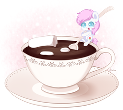 Size: 800x716 | Tagged: safe, artist:exceru-karina, oc, oc only, oc:rose bud, pony, chocolate, cup, food, hot chocolate, solo, spoon
