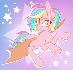Size: 985x939 | Tagged: safe, artist:ls_skylight, oc, oc only, oc:paper stars, bat pony, pony, amputee, art trade, bandage, bat pony oc, female, looking at you, mare, multicolored hair, smiling, solo