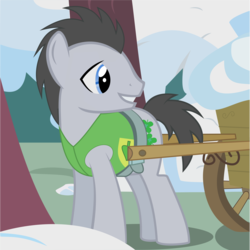 Size: 5000x4991 | Tagged: safe, artist:laberoon, lucky clover, earth pony, pony, g4, winter wrap up, absurd resolution, background pony, cart, male, plant team, solo, stallion, vector, winter wrap up vest