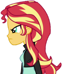 Size: 579x672 | Tagged: safe, artist:thebar, derpibooru exclusive, sunset shimmer, acadeca, equestria girls, g4, my little pony equestria girls: friendship games, angry, clothes, female, jacket, leather jacket, not a vector, simple background, solo, transparent background