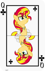 Size: 3809x6062 | Tagged: safe, artist:ironm17, part of a set, sunset shimmer, pony, unicorn, g4, card, clothes, female, gloves, jewelry, long gloves, playing card, queen of clubs, smiling, solo, vector