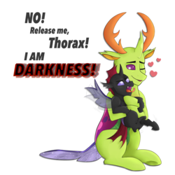 Size: 1500x1500 | Tagged: safe, artist:jeshh, pharynx, thorax, changedling, changeling, g4, to change a changeling, brotherly love, brothers, cute, dialogue, hape, heart, hissing, hug, i am the night, king thorax, looking at each other, male, one eye closed, sibling, sibling love, siblings, simple background, sitting, struggling, transparent background, tsundere