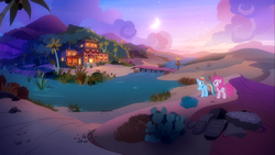 Size: 1920x1080 | Tagged: safe, screencap, pinkie pie, rainbow dash, pony, daring done?, g4, get on inn, scenery, scenery porn