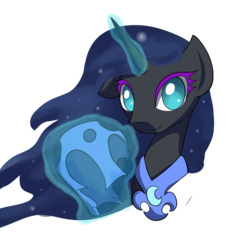 Size: 1024x1024 | Tagged: artist needed, safe, nightmare moon, alicorn, pony, g4, bust, female, helmet, magic, missing accessory, nicemare moon, portrait, simple background, smiling, solo, telekinesis, transparent background