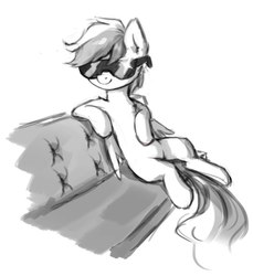 Size: 810x885 | Tagged: safe, artist:inowiseei, rainbow dash, pegasus, pony, g4, female, grayscale, mare, monochrome, simple background, sketch, smiling, solo, sunglasses, white background