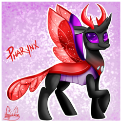 Size: 4011x4000 | Tagged: safe, artist:hiro-uzumaki, pharynx, changedling, changeling, dark changedling, g4, to change a changeling, absurd resolution, looking at you, prince pharynx, raised hoof, smiling, solo
