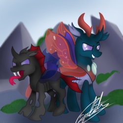 Size: 768x768 | Tagged: safe, artist:sweetkllrvane, pharynx, changedling, changeling, g4, to change a changeling, duality, prince pharynx
