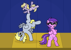 Size: 1896x1342 | Tagged: safe, artist:gogglesparks, amethyst star, derpy hooves, dinky hooves, sparkler, pony, g4, dancing, family, female, mother and daughter
