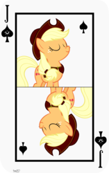 Size: 3809x6062 | Tagged: safe, artist:ironm17, part of a set, applejack, earth pony, pony, g4, cape, card, clothes, cowboy hat, eyes closed, female, hat, jack of spades, mare, playing card, smiling, solo, vector