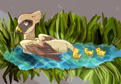Size: 4599x3204 | Tagged: safe, artist:tofusoup, oc, oc only, oc:serilde, duck, griffon, explicit source, female, grass, pond