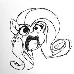 Size: 1830x1831 | Tagged: safe, artist:binkyt11, derpibooru exclusive, fluttershy, pony, g4, crying, faic, female, monochrome, screaming, solo, war face